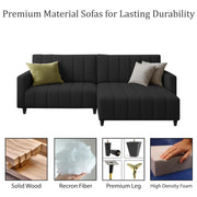 Netlie 4 Seater RHS L Shape Sofa Set for Living Room (Black Fabric) Premium Fabric Sofa Set for Living Room