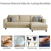 Oslo 4 Seater RHS L Shape Sofa Set for Living Room (Cream Fabric) Premium Fabric Sofa Set for Living Room