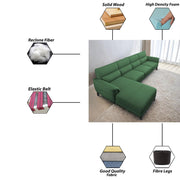 Janifer LHS 6 Seater L Shape Sofa Set for Living Room (Green Colour) Premium Fabric Sofa Set