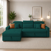 Casaliving Gagnon LHS 4 Seater L Shape Corner Sofa Cum Bed for Living Room with Storage (Black Fabric) Premium Fabric Sofa Cum Bed