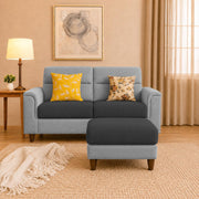 Casaliving Nancy 2 Seater with Ottoman Sofa Set for Living Room (Black Colour) Premium Fabric Sofa Set