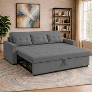 Casaliving Treshta 3 Seater with Ottomon Pull-Out Sofa Cum Bed (Black Color) Premium Fabric Sofa Set for Living Room | Bedroom