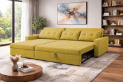 Casaliving Treshta 4 Seater LHS L - Shape Pull-Out Sofa Cum Bed with Storage Sofa for Living Room (Brown Fabric Color) Premium Fabric Sofa Set for Living Room Sofa Cum Bed