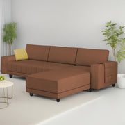 Linus RHS 4 Seater L Shape Sofa Set for Living Room (Brown Fabric) Premium Fabric Sofa