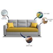 Evona 3 Seater Sofa Set for Living Room (Yellow Grey Colour Fabric) Premium Fabric Sofa