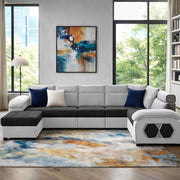 Auren 12 Seater L-Shape Comfortable Sectional Sofa Set with Ottoman for Living Room (Black Grey) Premium Fabric Sofa