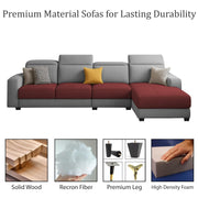 Orion RHS 6 Seater L Shape Sofa Set for Living Room (Maroon Grey Colour) Premium Fabric Sofa