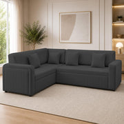 Casaliving Rion 6 Seater L Shape Corner Sofa Cum Bed for Living Room (Black Fabric) Premium Fabric Sofa Cum Bed