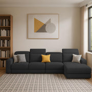 Orion RHS 6 Seater L Shape Sofa Set for Living Room (Black Colour) Premium Fabric Sofa
