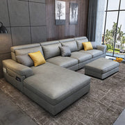 Blakey 6 Seater L Shape Sofa with Ottoman for Living Room (Grey Sued Fabric) Left Side