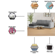 Charmi LHS 4 Seater L Shape Sofa Set for Living Room (Black Grey Fabric) Premium Fabric Sofa