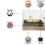 Falco RHS 6 Seater L Shape Sofa Set for Living Room (Blue Yellow Fabric) Premium Fabric Sofa