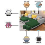 Minta LHS 8 Seater L Shape Sofa Set with Ottoman & 2 Puffy for Living Room (Green Fabric)