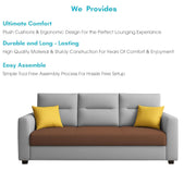 Evona 3 Seater Sofa Set for Living Room (Brown Grey Colour Fabric) Premium Fabric Sofa