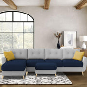Lizel LHS 6 Seater L Shape Sofa Set with Center Table for Living Room (Blue Grey Fabric) Premium Velvet Fabric Sofa