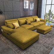 Blakey 6 Seater L Shape Sofa with Ottoman for Living Room (Yellow Sued Fabric) Left Side