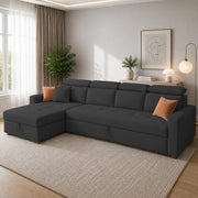 Casaliving Gagnon LHS 4 Seater L Shape Corner Sofa Cum Bed for Living Room with Storage (Black Fabric) Premium Fabric Sofa Cum Bed