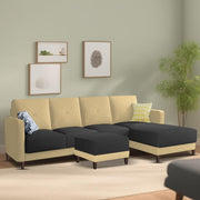 Swaloni RHS 6 Seater L Shape Sofa Set with Center Table for Living Room (Cream Black) Premium Fabric Sofa