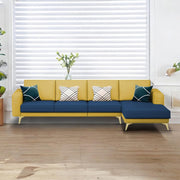 Falco RHS 6 Seater L Shape Sofa Set for Living Room (Blue Yellow Fabric) Premium Fabric Sofa