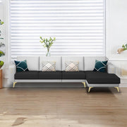 Falco RHS 6 Seater L Shape Sofa Set for Living Room (Black Grey Fabric) Premium Fabric Sofa