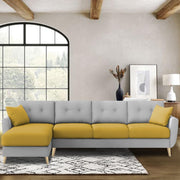 Lizel LHS 6 Seater L Shape Sofa Set for Living Room (Yellow Grey Fabric) Premium Velvet Fabric Sofa