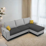 Casaliving Porto RHS 4 Seater L Shape Sofa Set for Living Room (Black Fabric) Premium Velvet Fabric Sofa Set - Black