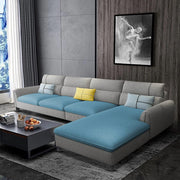 Francis 6 Seater Sofa Set for Living Room (Sky Blue Grey Fabric) Right Side Sofa