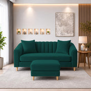 Casaliving Doraldo 2 Seater with Ottoman Sofa Set for Living Room (Black Colour) Premium Fabric Sofa Set