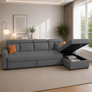 Casaliving Gagnon LHS 4 Seater L Shape Corner Sofa Cum Bed for Living Room with Storage (Black Fabric) Premium Fabric Sofa Cum Bed