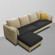 Robben 3 Seater Sofa Set with Center Table for Living Room (Cream Black Colour) Premium Fabric Sofa