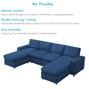 Rone 6 Seater L-Shaped & U-Shaped Sofas Set for Living Room – (Blue Colour Fabric) Premium Comfort Sofa
