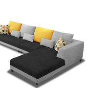 Casaliving Margreta RHS 6 Seater L Shape Sofa Set for Living Room (Black Grey Fabric) Premium Fabric Sofa