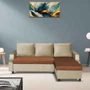 Asper RHS 4 Seater L Shape Sofa Set for Living Room (Cream Brown Fabric) Premium Fabric Sofa