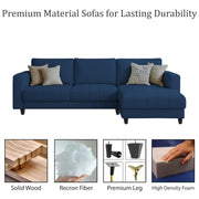 Oslo 4 Seater RHS L Shape Sofa Set for Living Room (Blue Fabric) Premium Fabric Sofa Set for Living Room