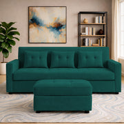 Casaliving Treshta 3 Seater with Ottomon Pull-Out Sofa Cum Bed (Black Color) Premium Fabric Sofa Set for Living Room | Bedroom