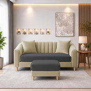 Casaliving Doraldo 2 Seater with Ottoman Sofa Set for Living Room (Black Colour) Premium Fabric Sofa Set
