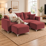 Casaliving Euron 4 Seater L Shape Convertible Sofa Set for Living Room, 3 Seater & 2 Ottoman Modular Sectional Couch for Small Space (Black Colour) Fabric