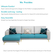 Falco LHS 4 Seater L Shape Sofa Set for Living Room (Turquise Grey Fabric) Premium Fabric Sofa