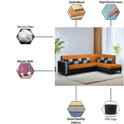 Nordy RHS 6 Seater L Shape Sofa Set for Living Room (Orange Black Colour) Premium Fabric Sofa Set