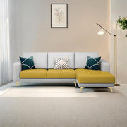 Falco RHS 4 Seater L Shape Sofa Set for Living Room (Yellow Grey Fabric) Premium Fabric Sofa