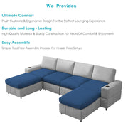 Rone 6 Seater L-Shaped & U-Shaped Sofas Set for Living Room – (Blue Grey Colour Fabric) Premium Comfort Sofa