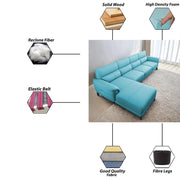 Janifer LHS 6 Seater L Shape Sofa Set for Living Room (Turquise Colour) Premium Fabric Sofa Set