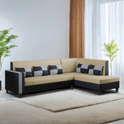 Nordy RHS 6 Seater L Shape Sofa Set for Living Room (Cream Black Colour) Premium Fabric Sofa Set