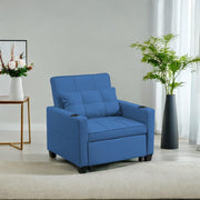 Casaliving Treshta Single Seater Sofa Cum Bed Sofa Set for Living Room (Blue Fabric -Colour Fabric) Premium Fabric Sofa Set