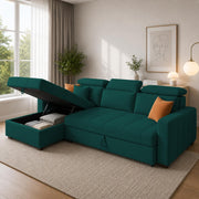 Casaliving Gagnon LHS 4 Seater L Shape Corner Sofa Cum Bed for Living Room with Storage (Black Fabric) Premium Fabric Sofa Cum Bed