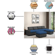 Rone 6 Seater L-Shaped & U-Shaped Sofas Set for Living Room – (Black Blue Colour Fabric) Premium Comfort Sofa