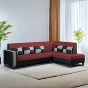 Nordy RHS 6 Seater L Shape Sofa Set for Living Room (Maroon Black Colour) Premium Fabric Sofa Set