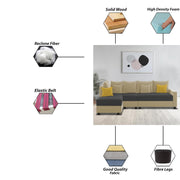 Inclair LHS 6 Seater L Shape Sofa Set for Living Room (Cream Black Fabric) Premium Fabric Sofa
