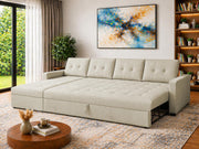 Casaliving Treshta 6 Seater LHS L - Shape Pull-Out Sofa Cum Bed Sofa for Living Room (Dark Grey Fabric Color) Premium Fabric Sofa Set for Living Room Sofa Cum Bed