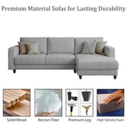 Oslo 4 Seater RHS L Shape Sofa Set for Living Room (Grey Fabric) Premium Fabric Sofa Set for Living Room